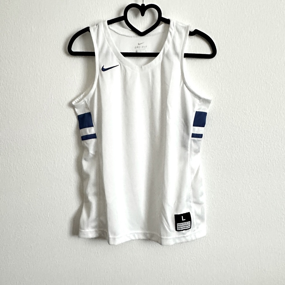 Nike White Blue Girl’s Sleeveless Basketball Jersey Tank Top Size L